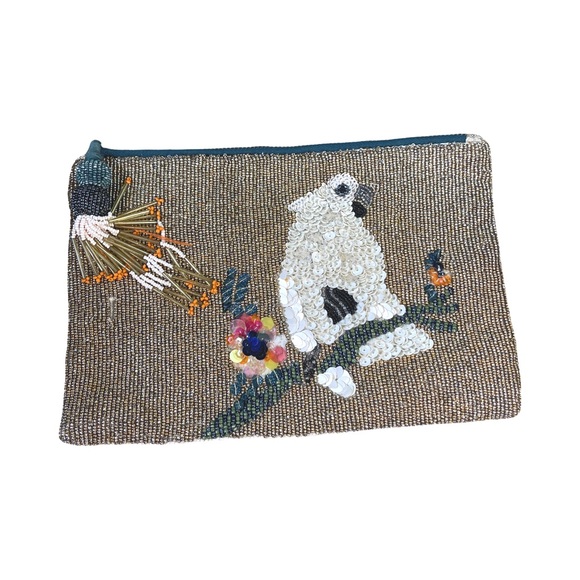 Anthropologie Handbags - Anthropologie "Pretty Polly" Beaded Cockatoo Clutch / Makeup Bag